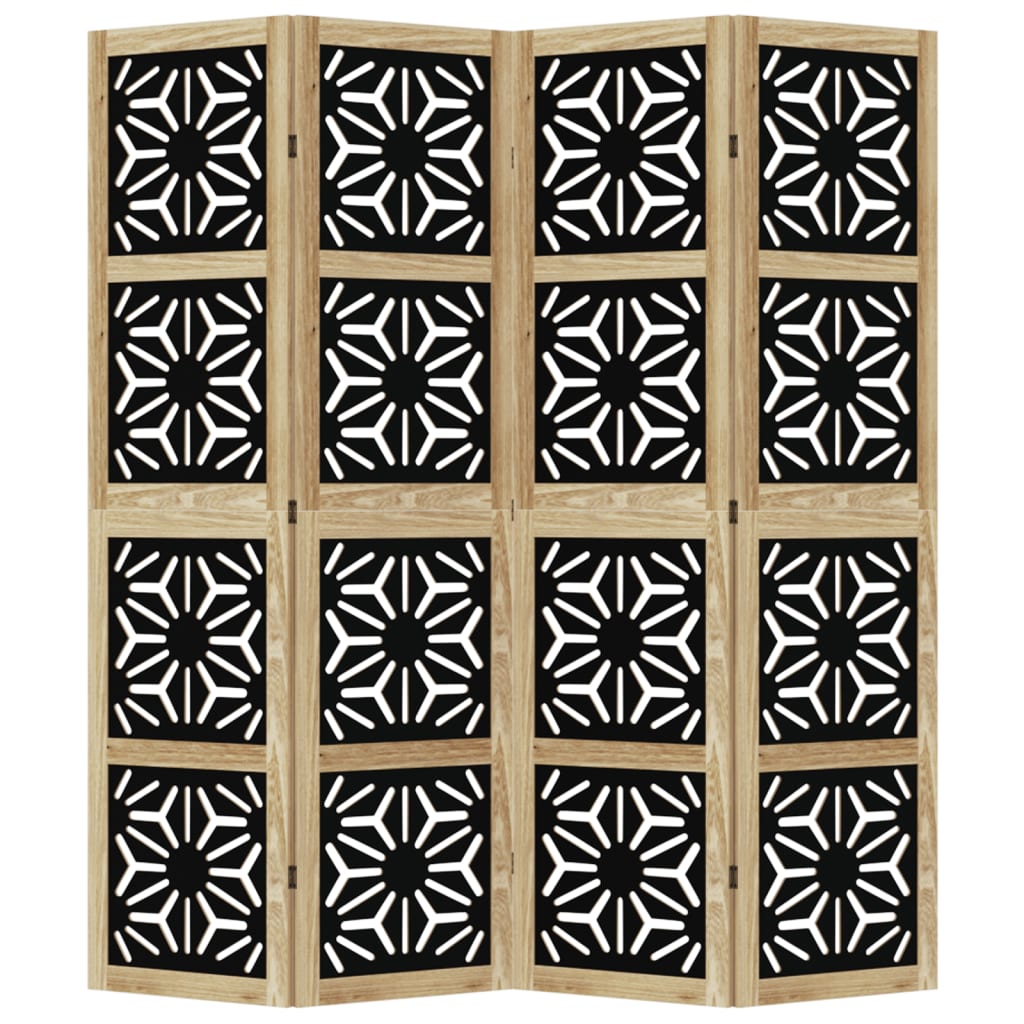 Room Divider 4 Panels Brown and Black Solid Wood Paulownia