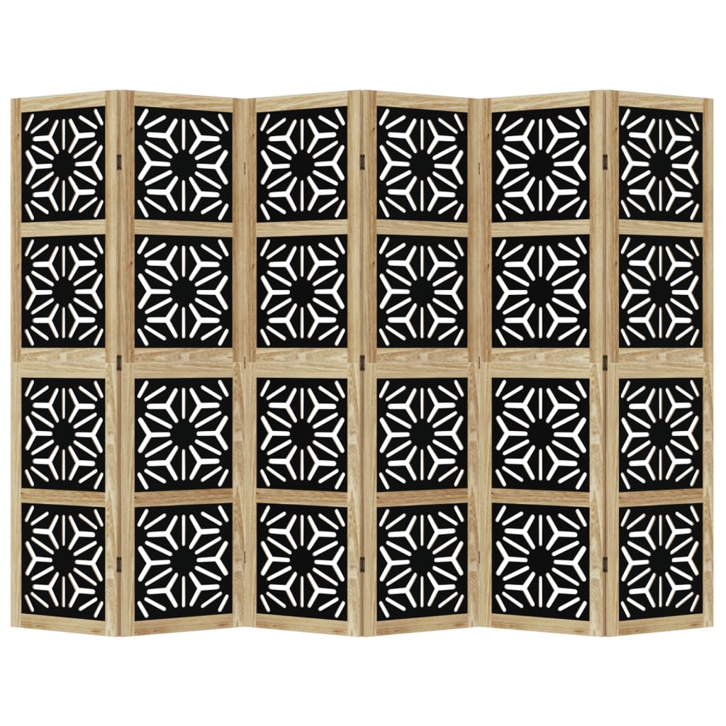 Room Divider 6 Panels Brown and Black Solid Wood Paulownia