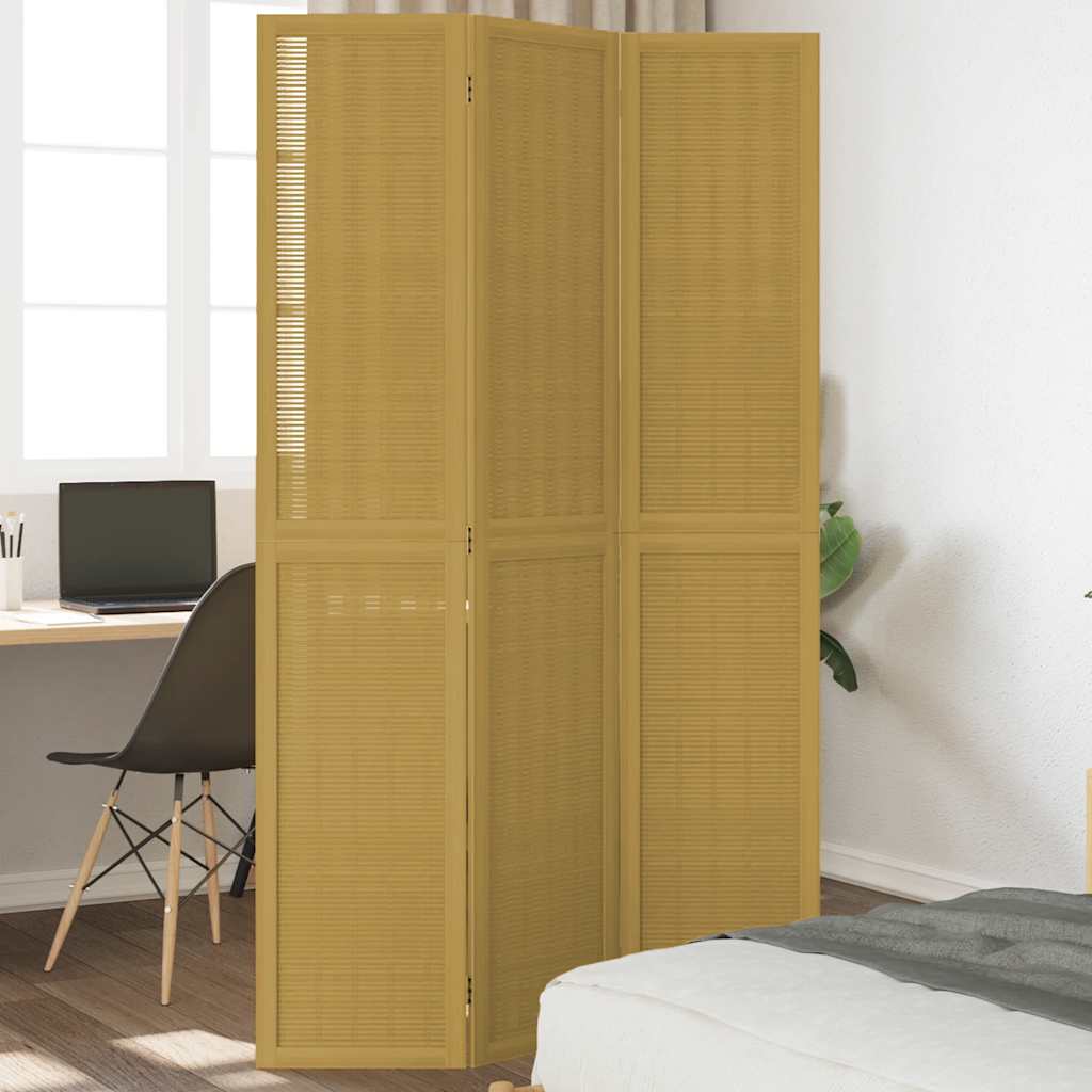 Room Divider 3 Panels Brown Solid Wood Paulownia