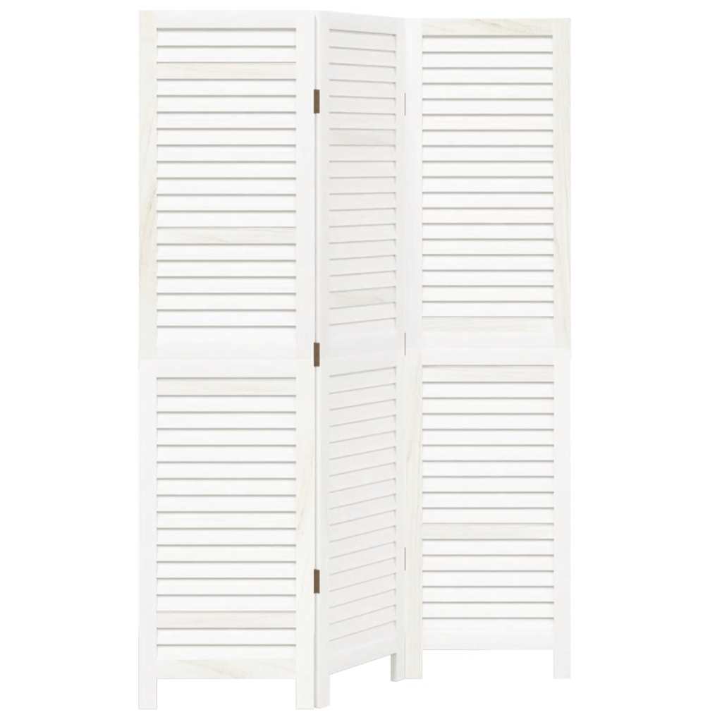 Room Divider 3 Panels White Solid Wood Paulownia