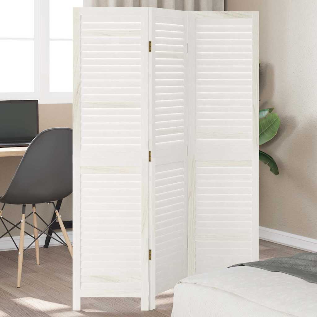 Room Divider 3 Panels White Solid Wood Paulownia