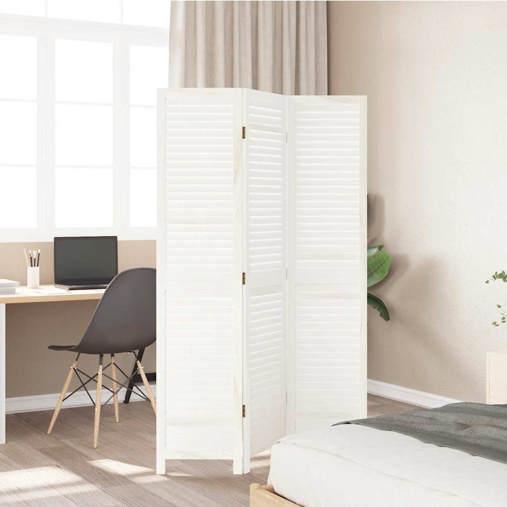 Room Divider 3 Panels White Solid Wood Paulownia