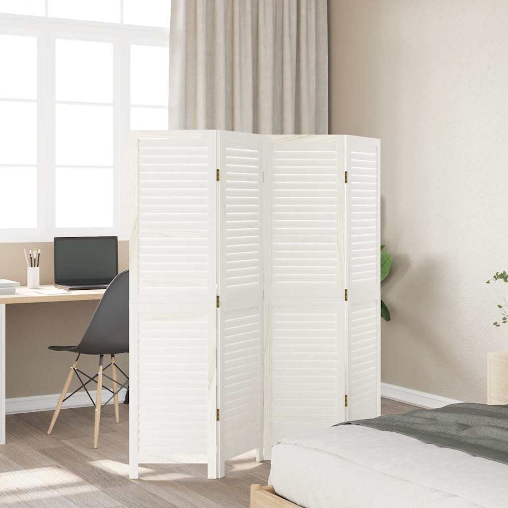Room Divider 4 Panels White Solid Wood Paulownia