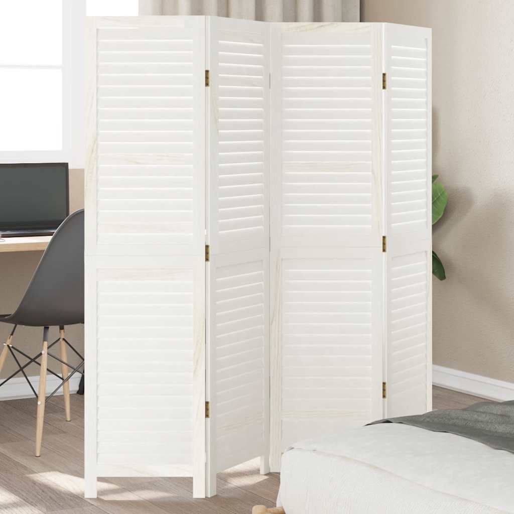 Room Divider 4 Panels White Solid Wood Paulownia