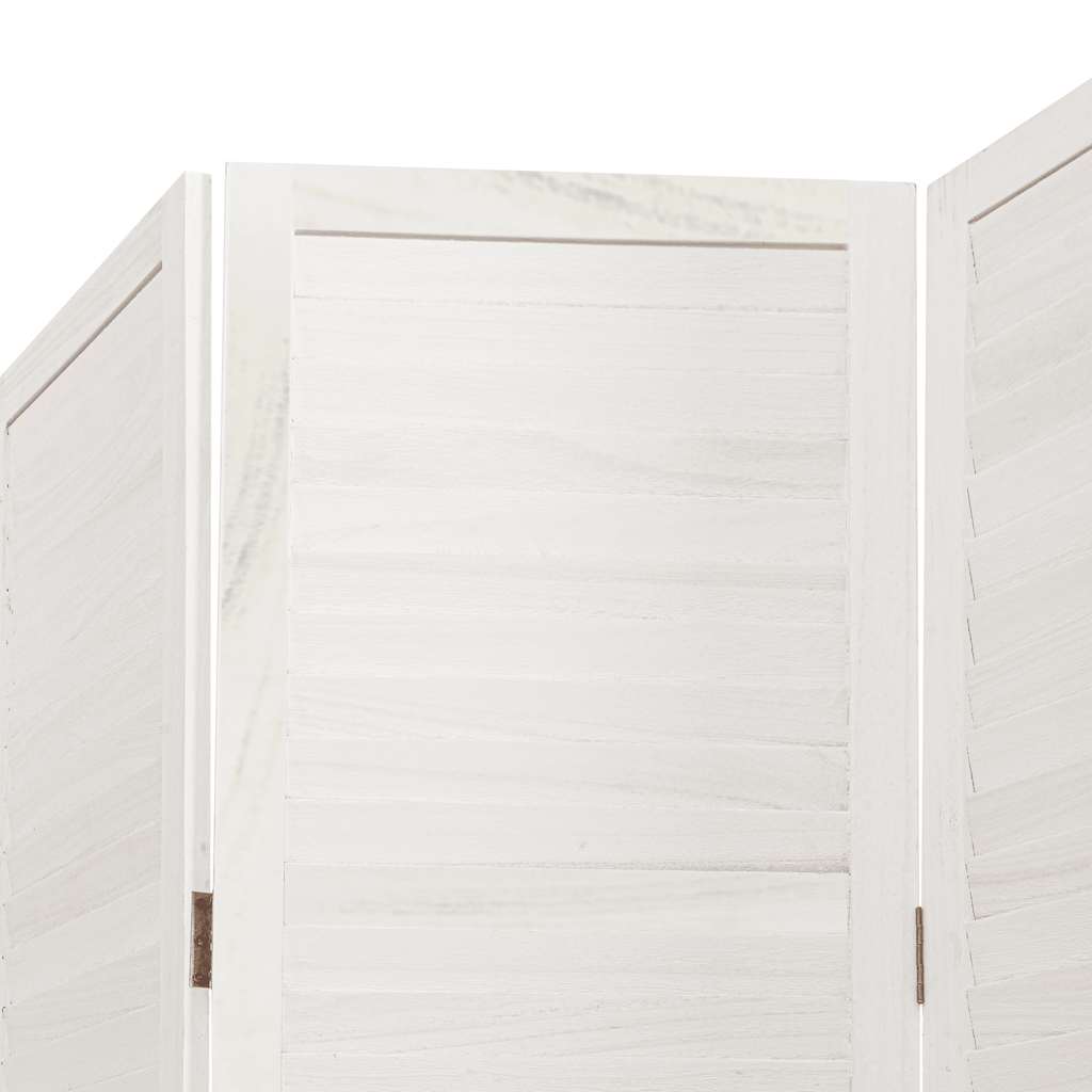 Room Divider 4 Panels White Solid Wood Paulownia