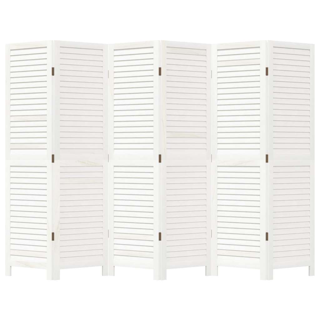 Room Divider 6 Panels White Solid Wood Paulownia