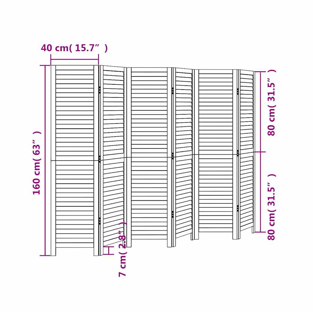 Room Divider 6 Panels White Solid Wood Paulownia