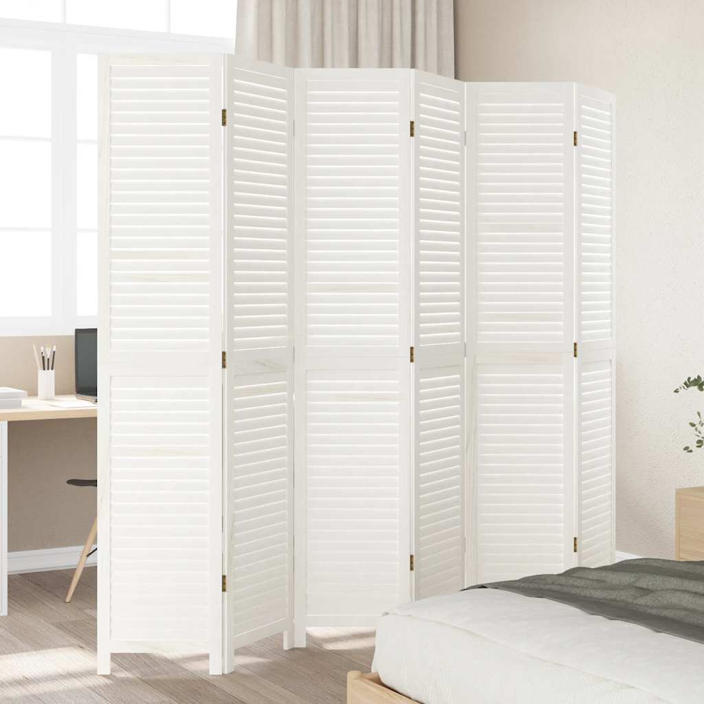 Room Divider 6 Panels White Solid Wood Paulownia