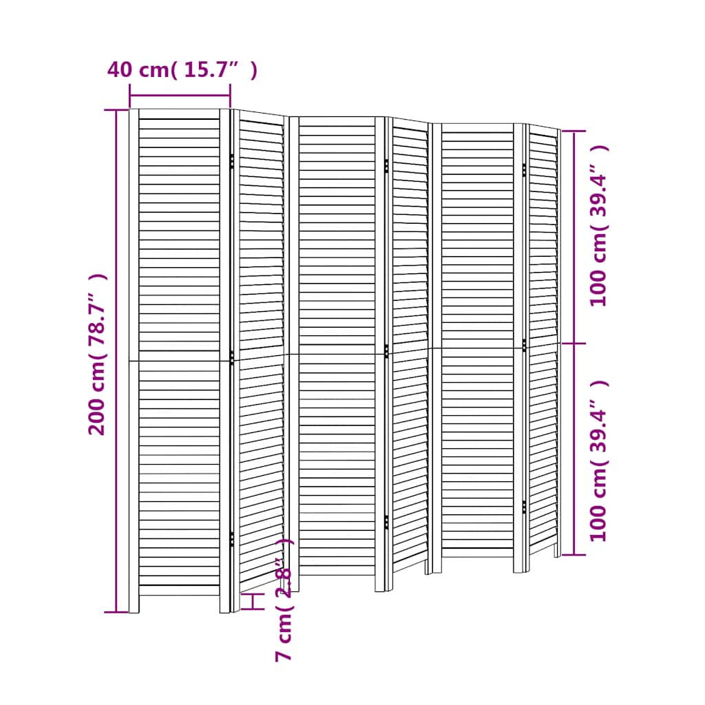 Room Divider 6 Panels White Solid Wood Paulownia