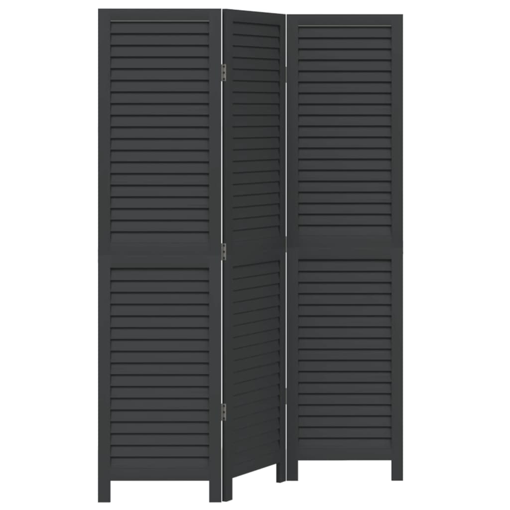 Room Divider 3 Panels Black Solid Wood Paulownia