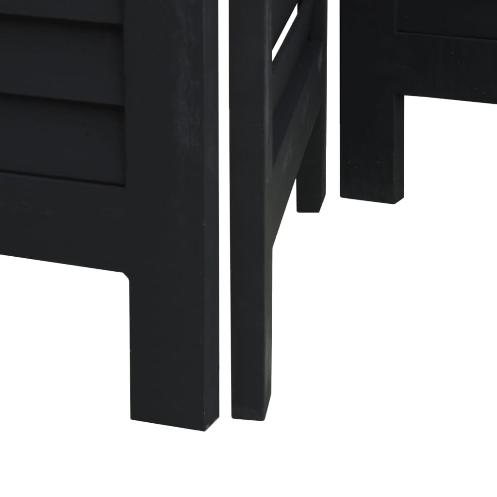 Room Divider 4 Panels Black Solid Wood Paulownia