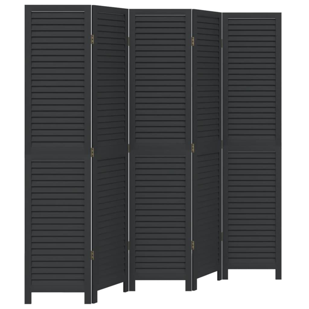Room Divider 5 Panels Black Solid Wood Paulownia