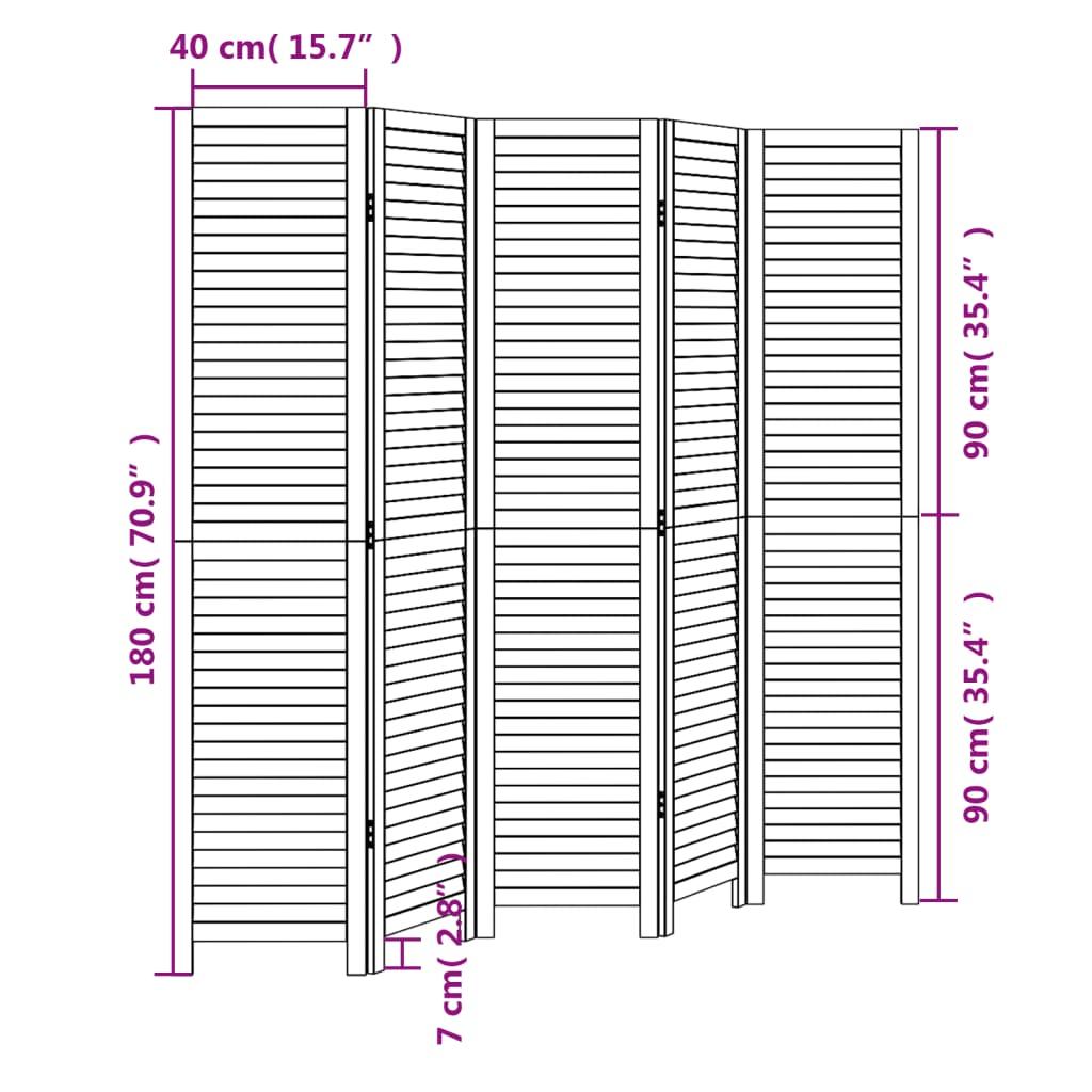 Room Divider 5 Panels Black Solid Wood Paulownia