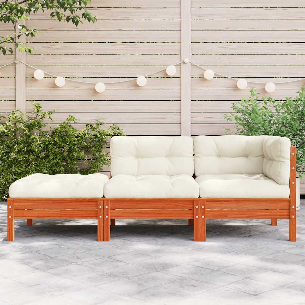 Garden Sofa with Cushions and Footstool 3-Seater