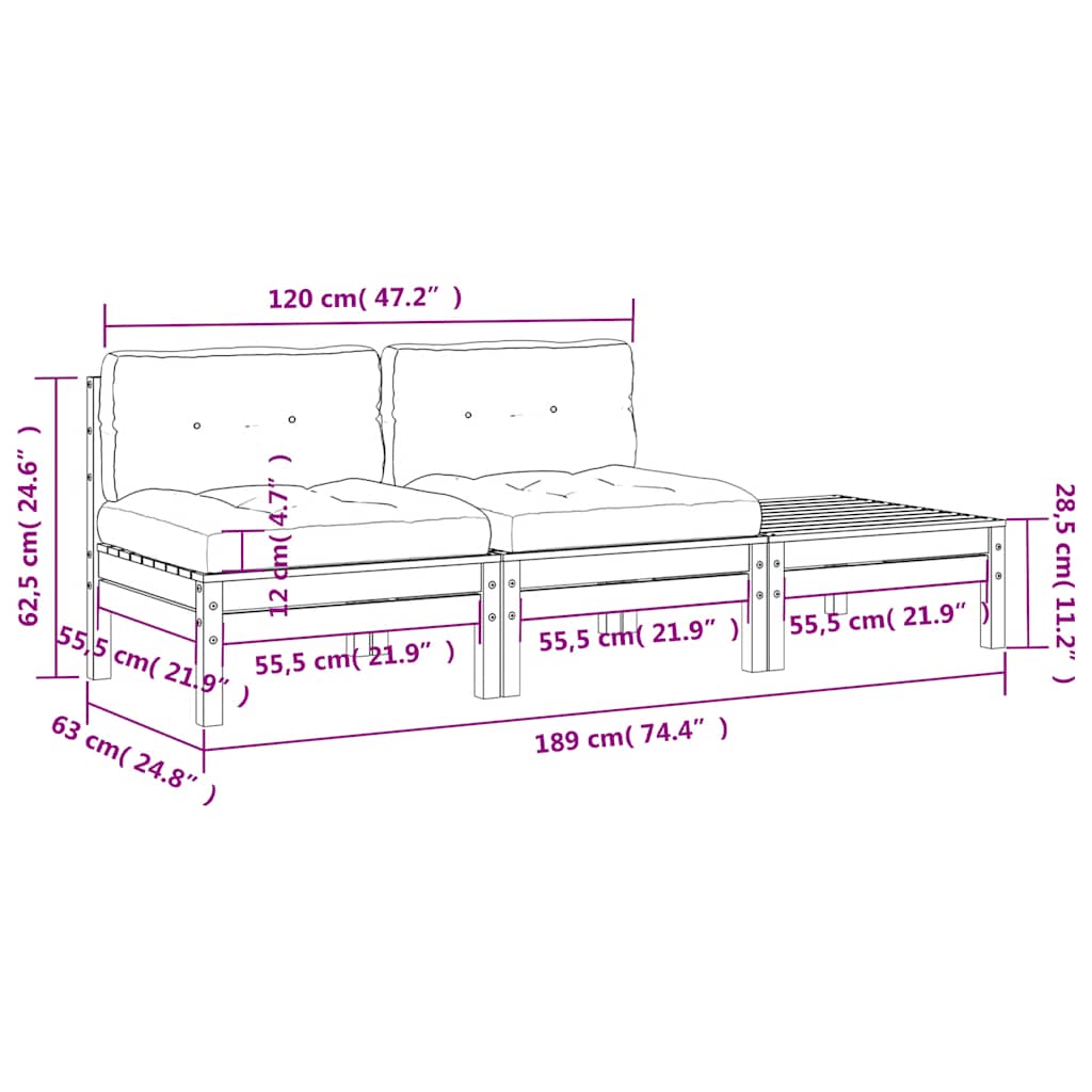Garden Sofa with Cushions and Footstool 2-Seater