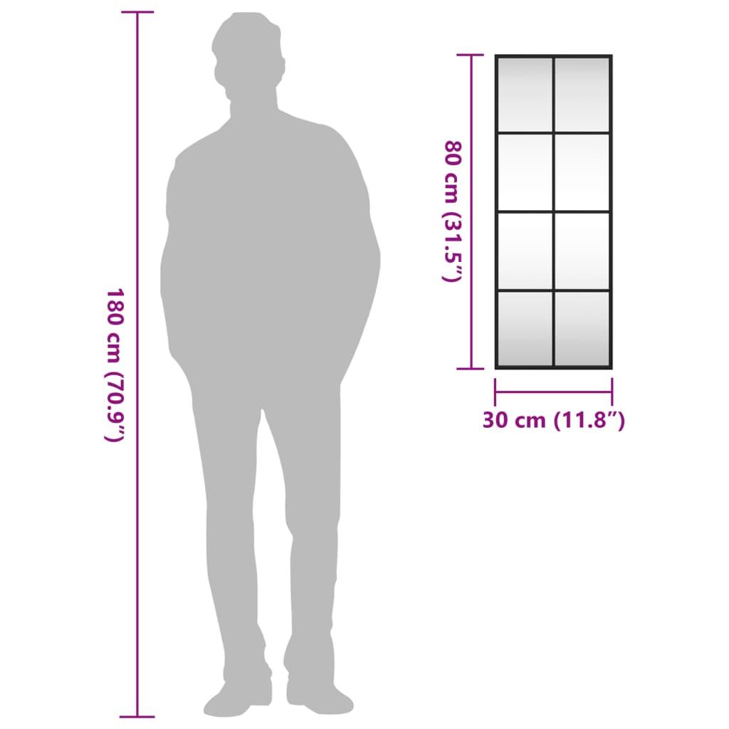 Wall Mirror Black 30x80 cm Rectangle Iron