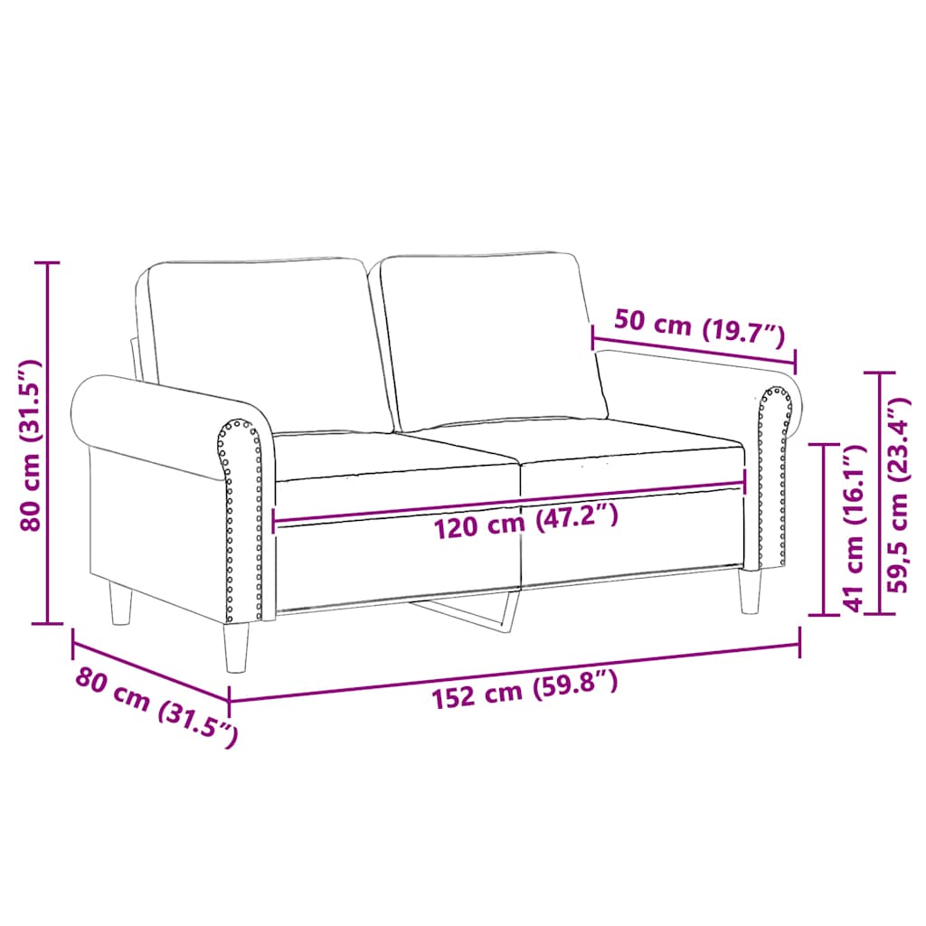 2-Seater Sofa Light Grey 120 cm Velvet