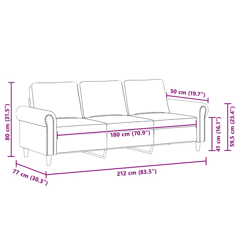 3-Seater Sofa Dark Grey 180 cm Velvet