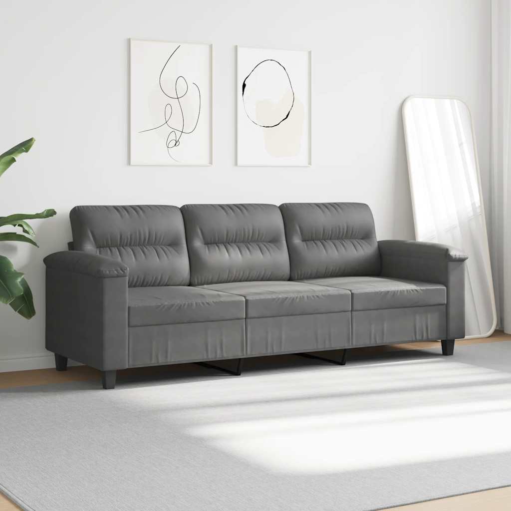 3-Seater Sofa Dark Grey 180 cm Microfibre Fabric