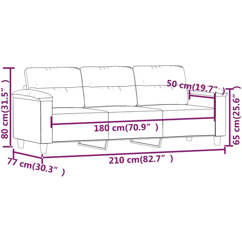 3-Seater Sofa Dark Grey 180 cm Microfibre Fabric