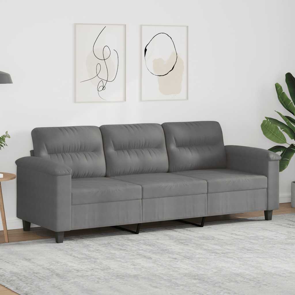 3-Seater Sofa Dark Grey 180 cm Microfibre Fabric