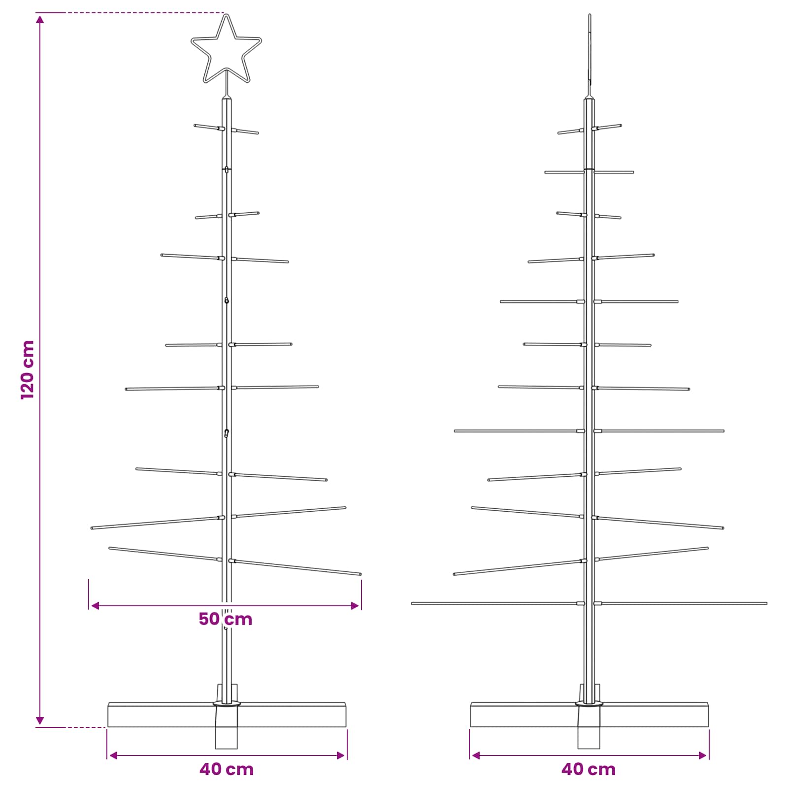 Metal Christmas Tree with Wooden Base Black 120 cm