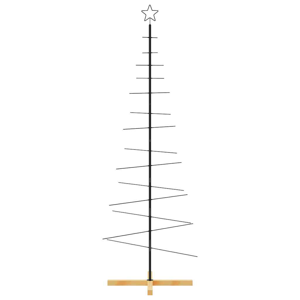Metal Christmas Tree with Wooden Base Black 180 cm