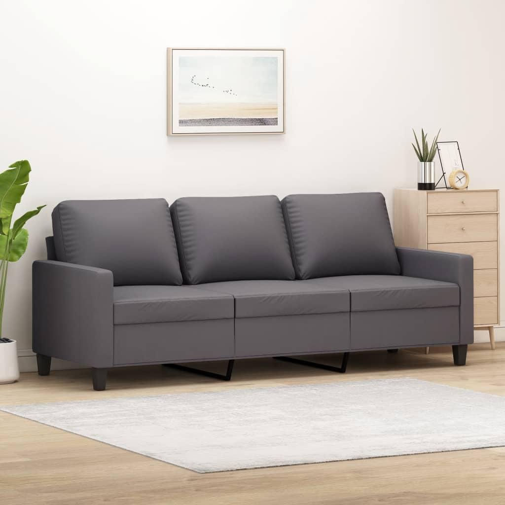 3-Seater Sofa Grey 180 cm Faux Leather