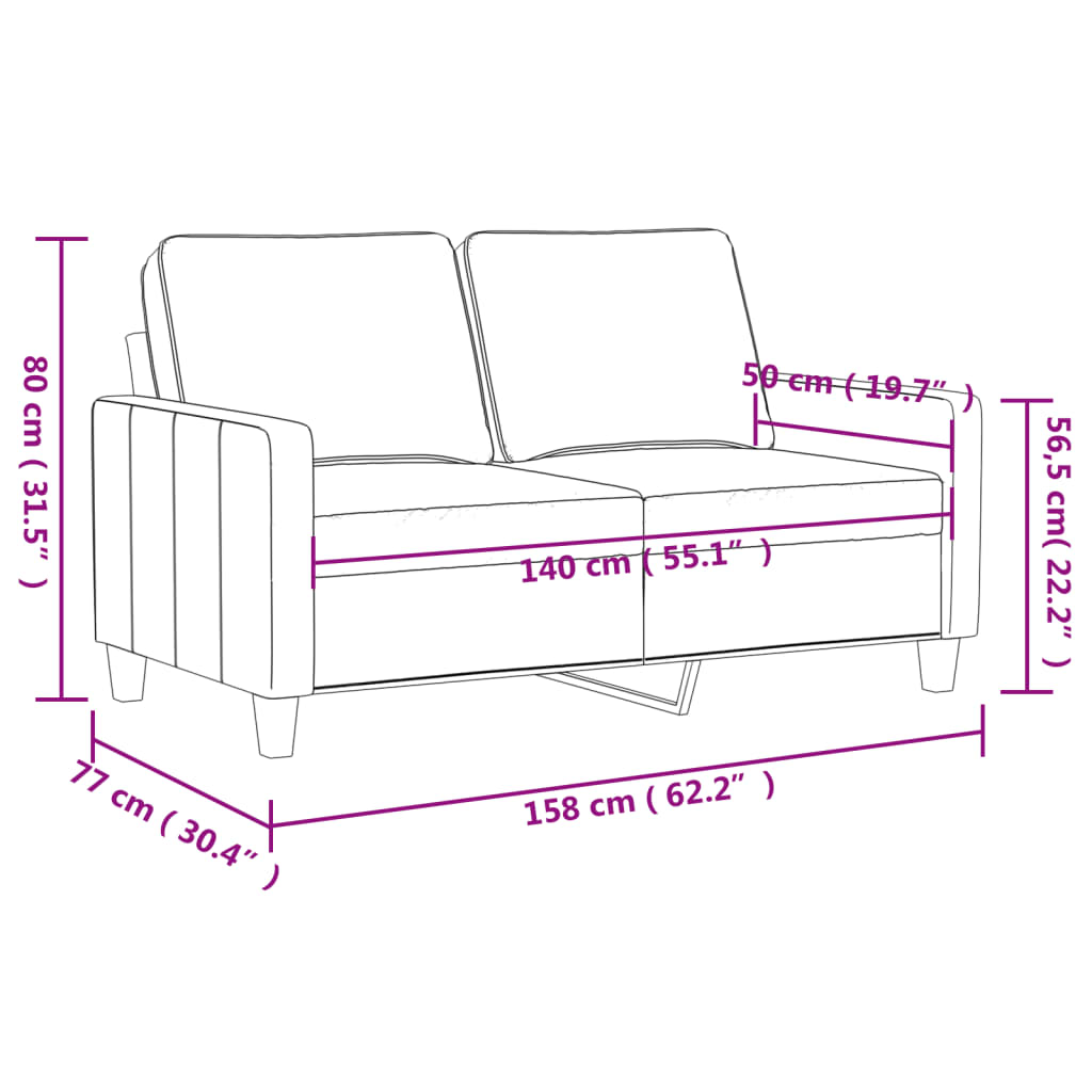2-Seater Sofa Black 140 cm Fabric