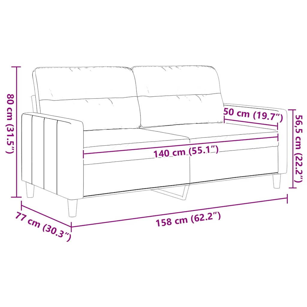 2-Seater Sofa Light Grey 140 cm Fabric