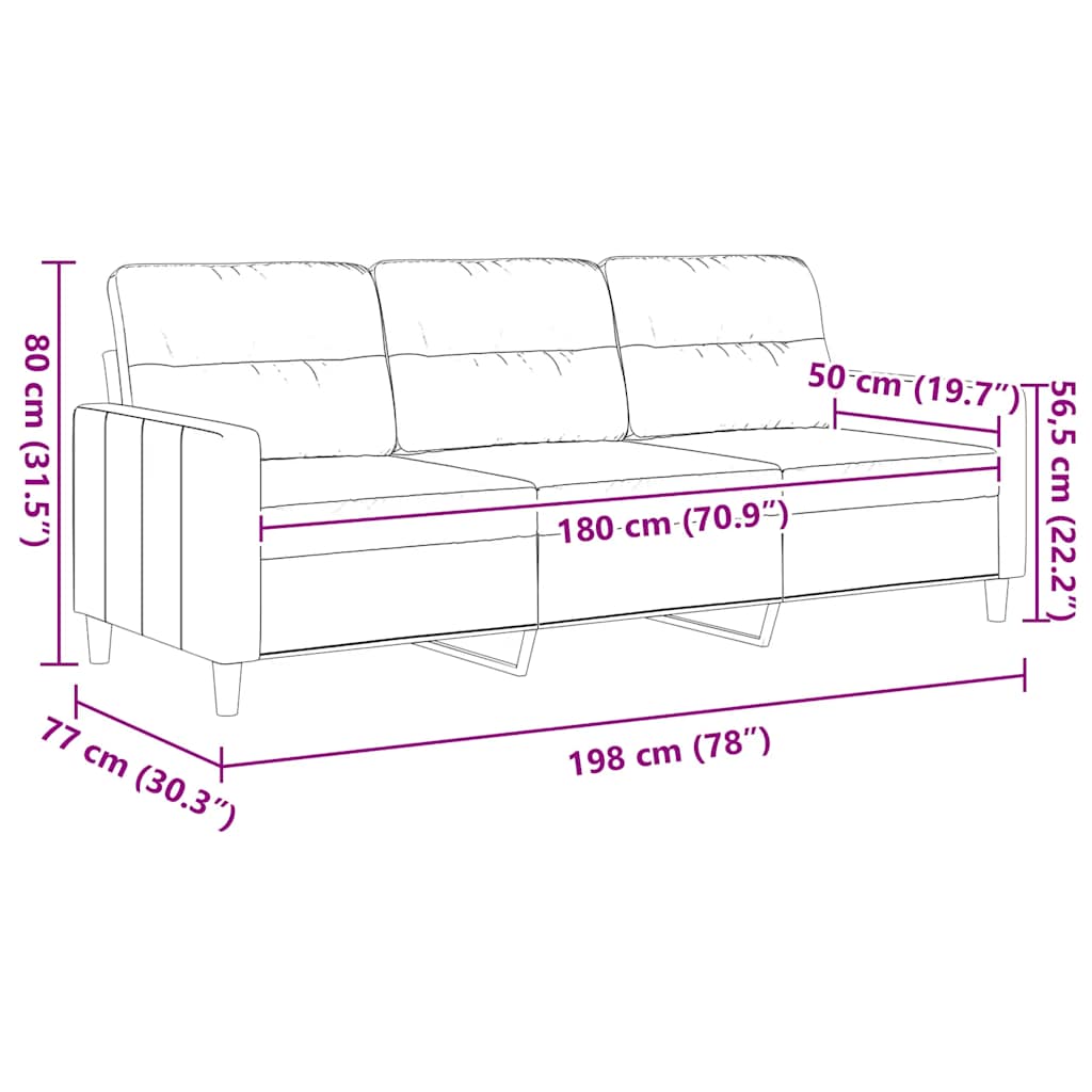 3-Seater Sofa Black 180 cm Fabric