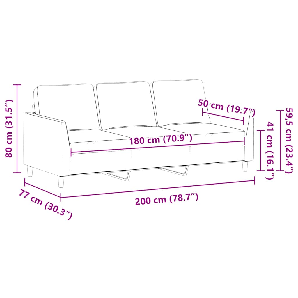 3-Seater Sofa Black 180 cm Faux Leather