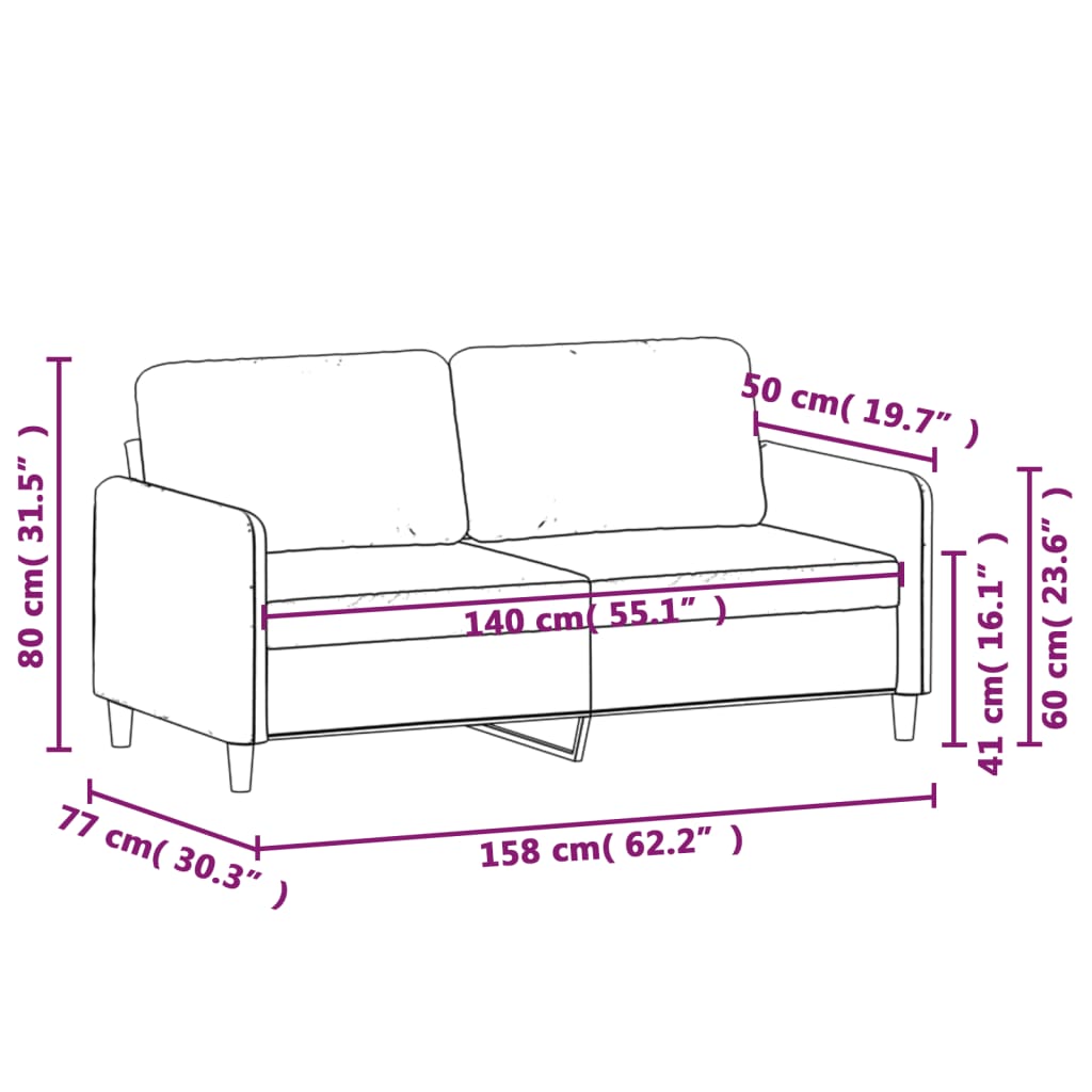 2-Seater Sofa Black 140 cm Fabric