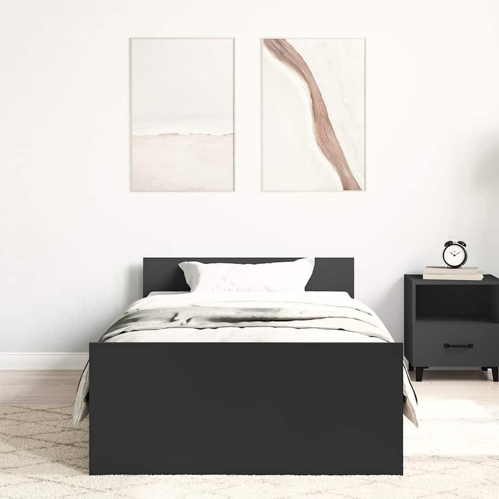 Bed Frame without Mattress Black 90x190 cm Engineered Wood
