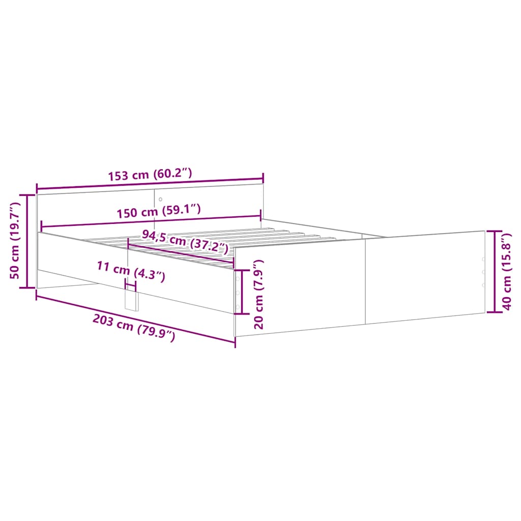 Bed Frame without Mattress Sonoma Oak 150x200 cm