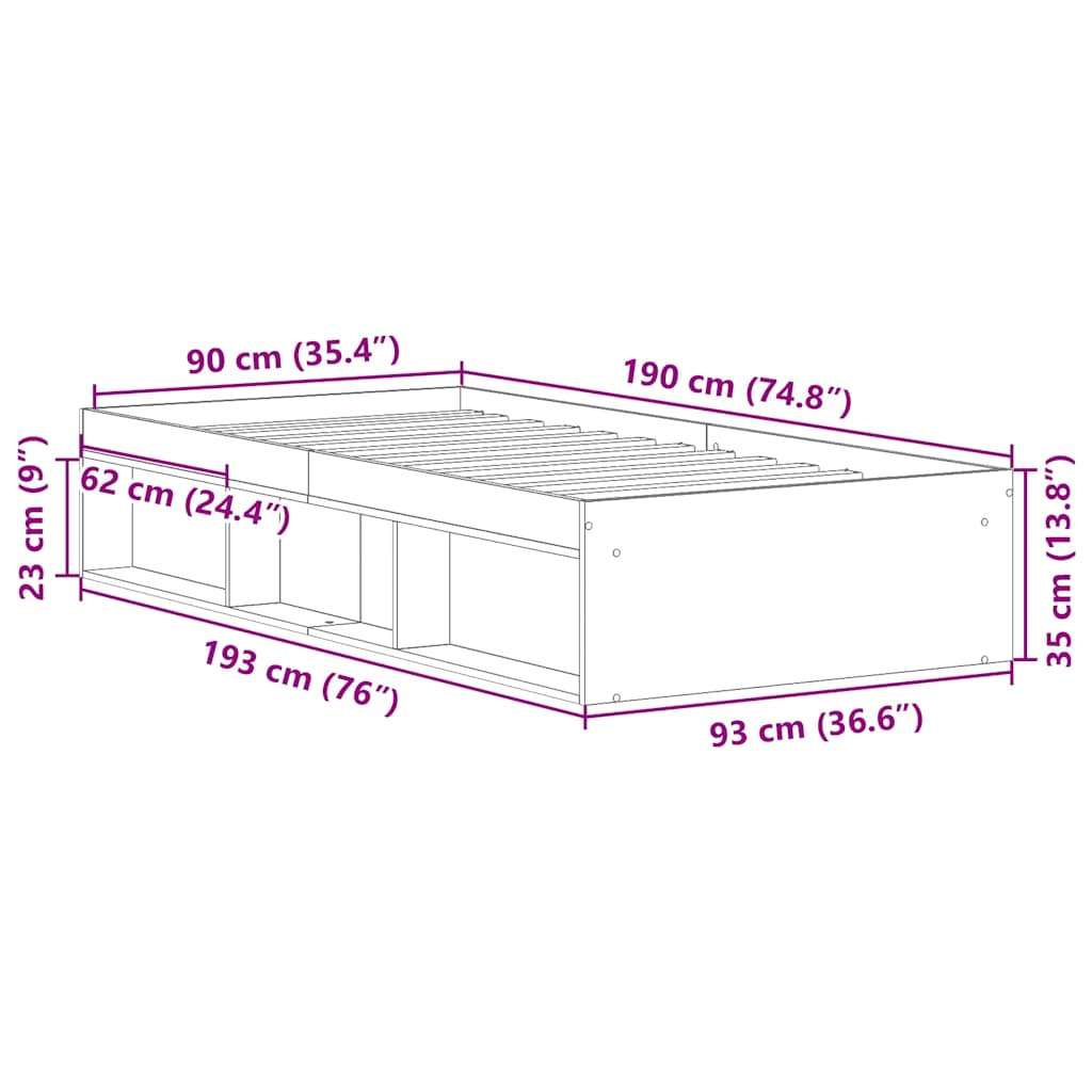 Bed Frame without Mattress Black 90x190 cm