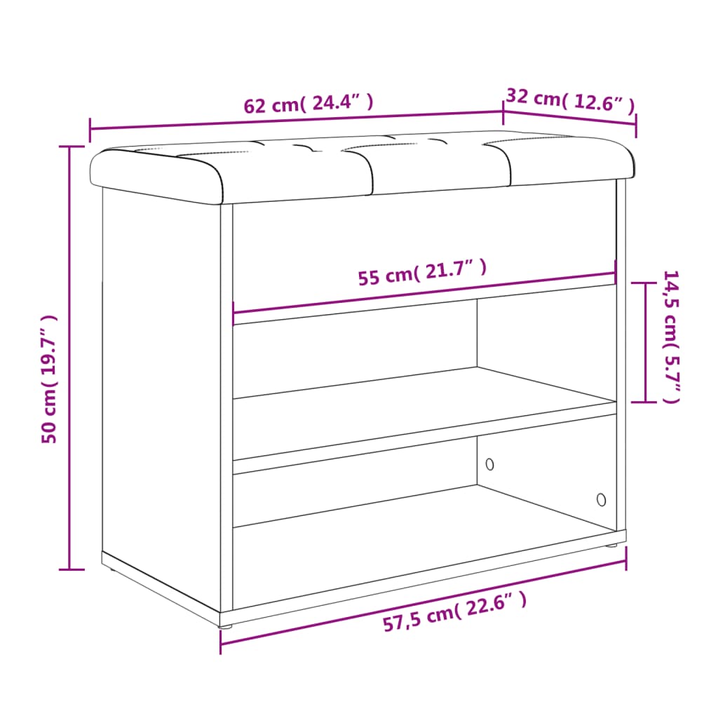 Shoe Bench White 62x32x50 cm Engineered Wood