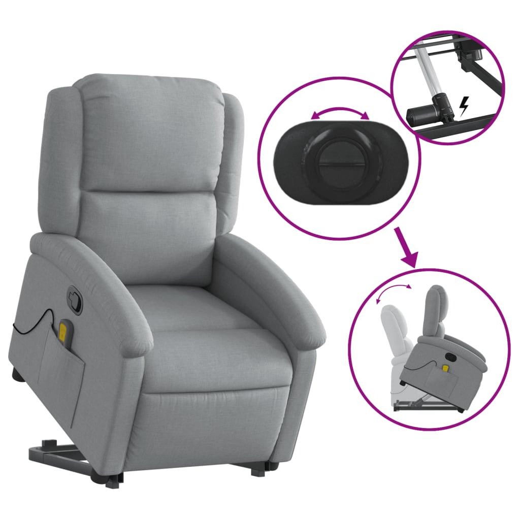 Stand up Massage Recliner Chair Light Grey Fabric