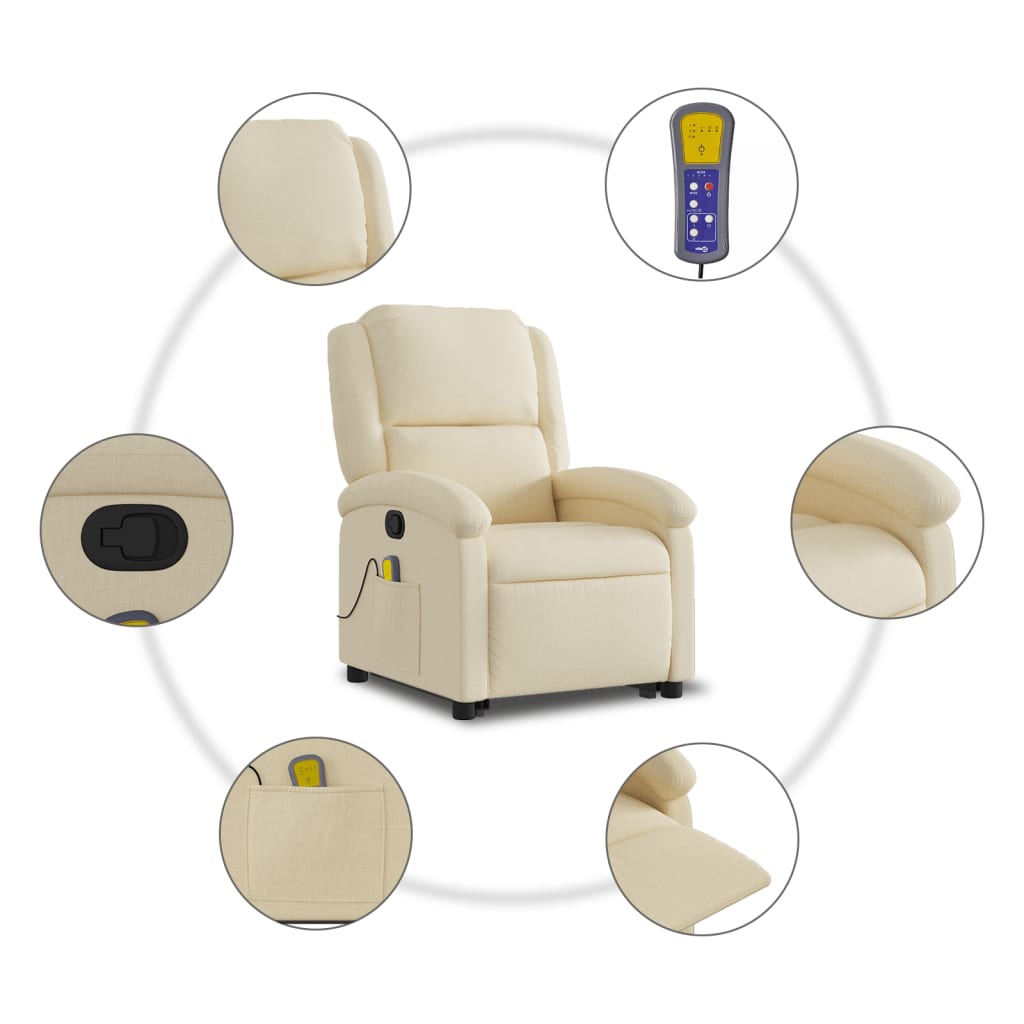 Stand up Massage Recliner Chair Cream Fabric