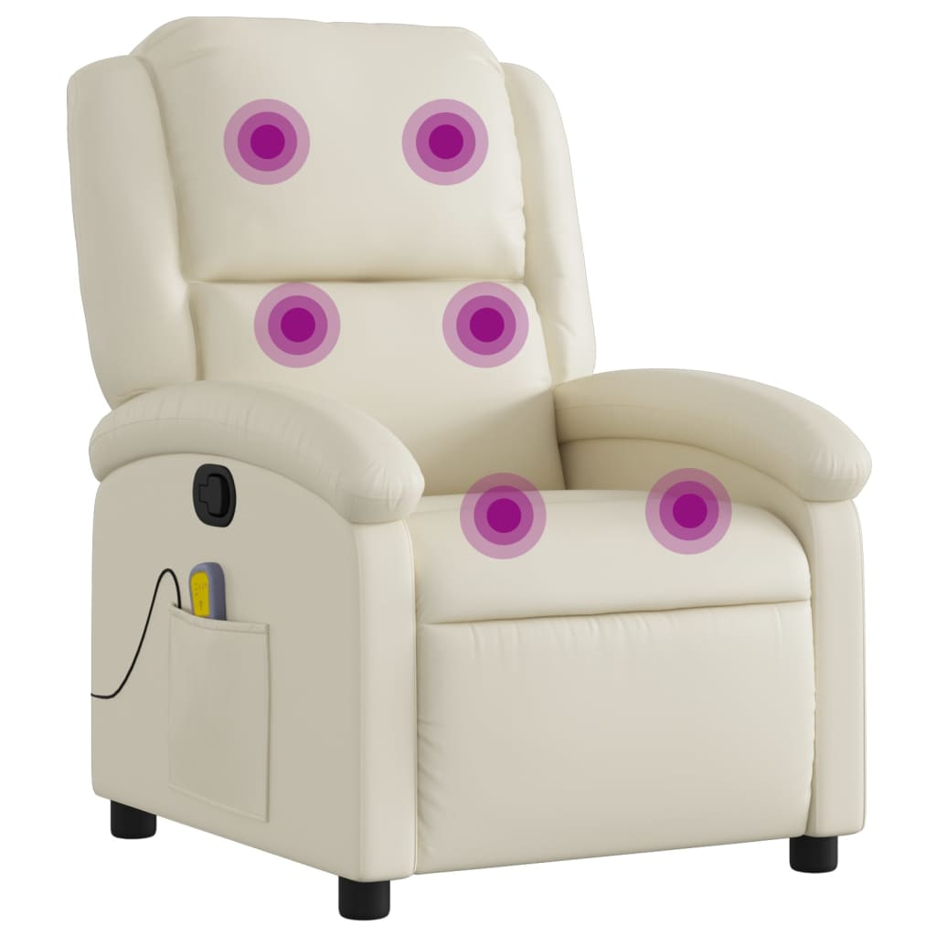 Massage Recliner Chair Cream Faux Leather