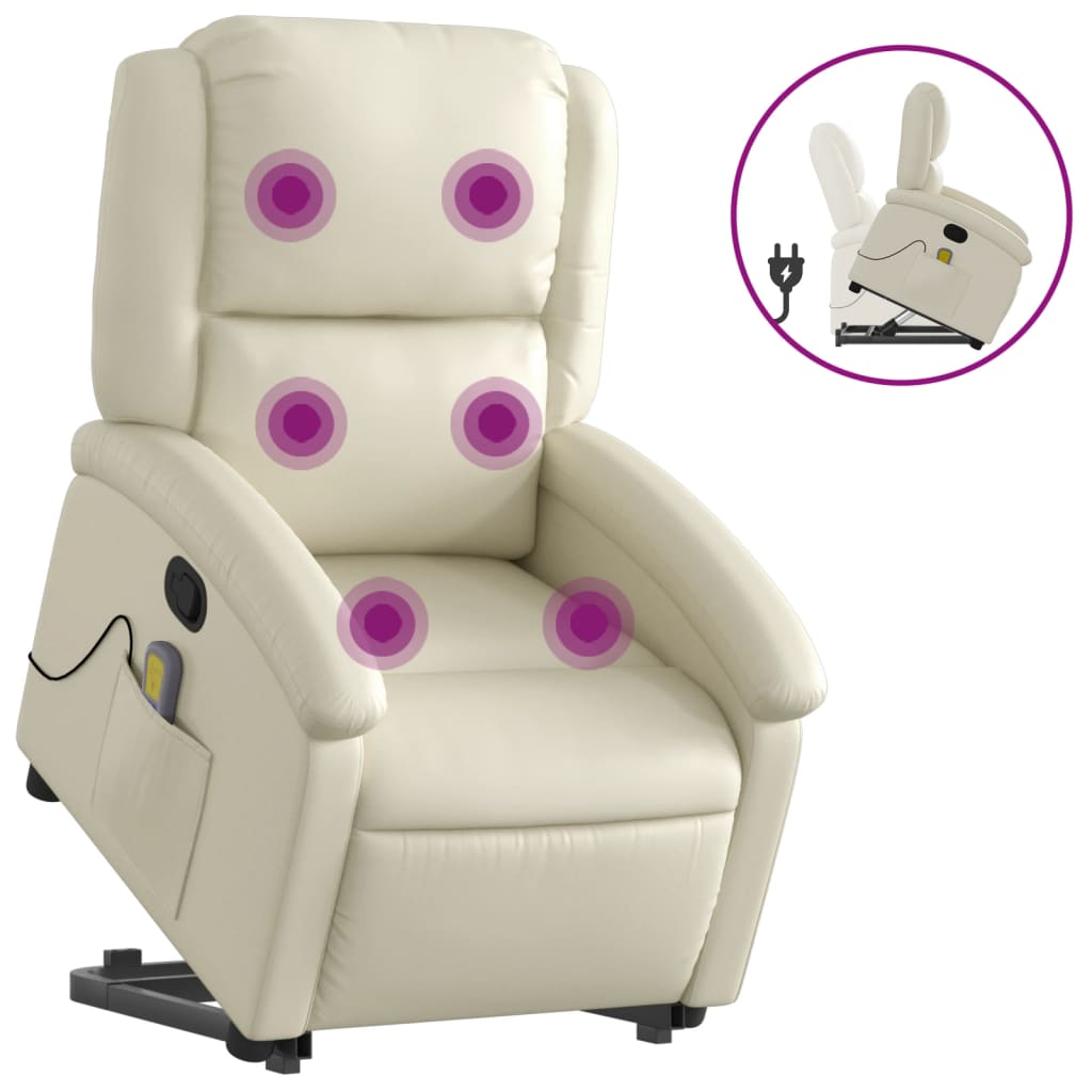 Stand up Massage Recliner Chair Cream Faux Leather