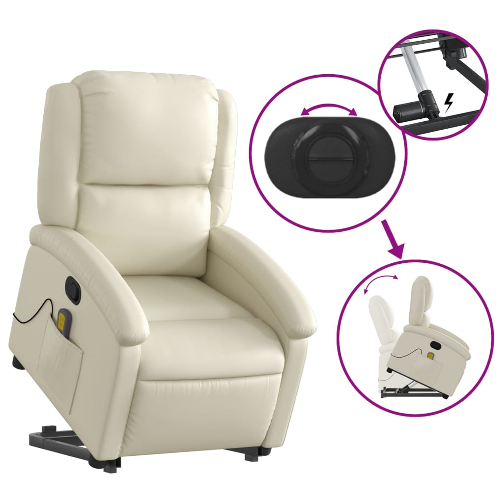 Stand up Massage Recliner Chair Cream Faux Leather