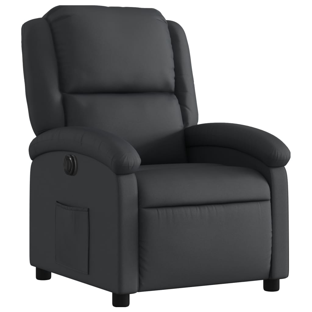 Electric Recliner Chair Black Real Leather