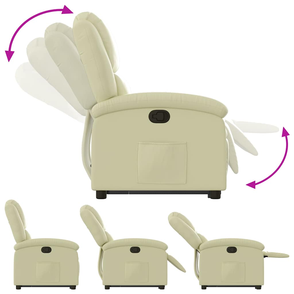 Stand up Recliner Chair Cream Real Leather