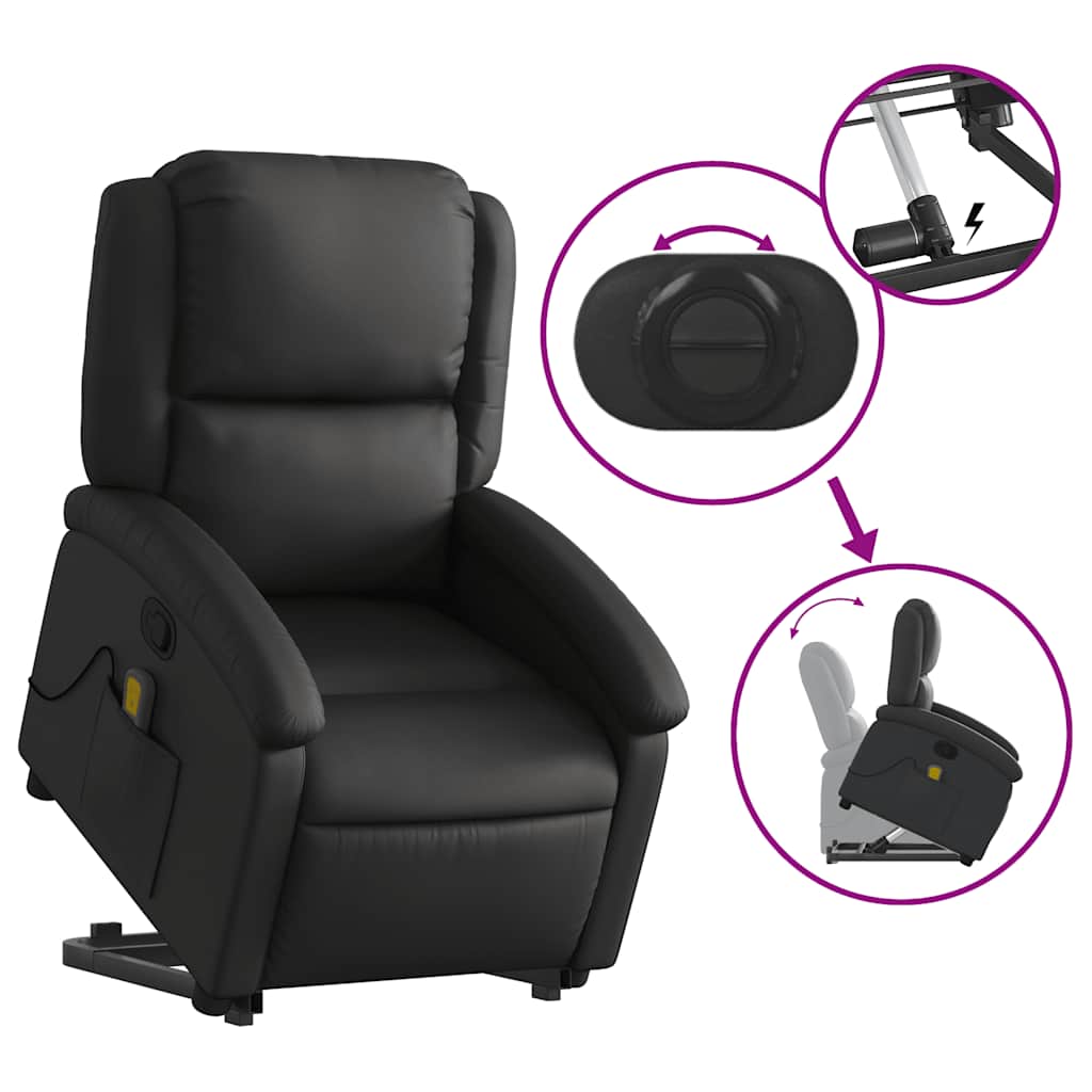 Stand up Massage Recliner Chair Black Real Leather