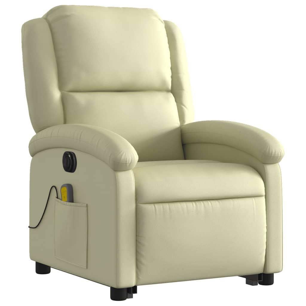 Electric Stand up Massage Recliner Chair Cream Real Leather