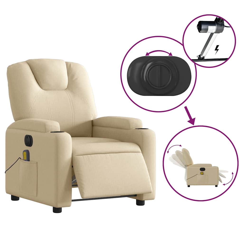 Electric Massage Recliner Chair Cream Fabric