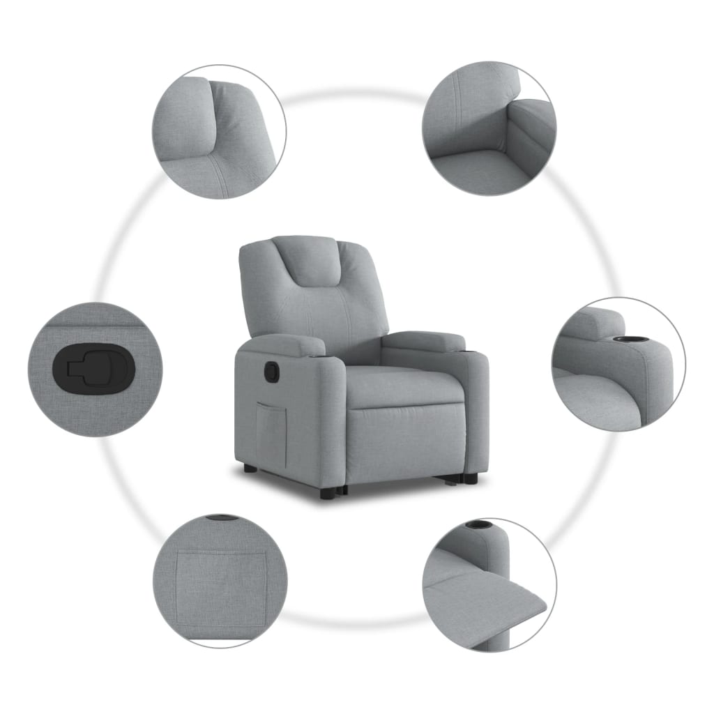 Stand up Recliner Chair Light Grey Fabric