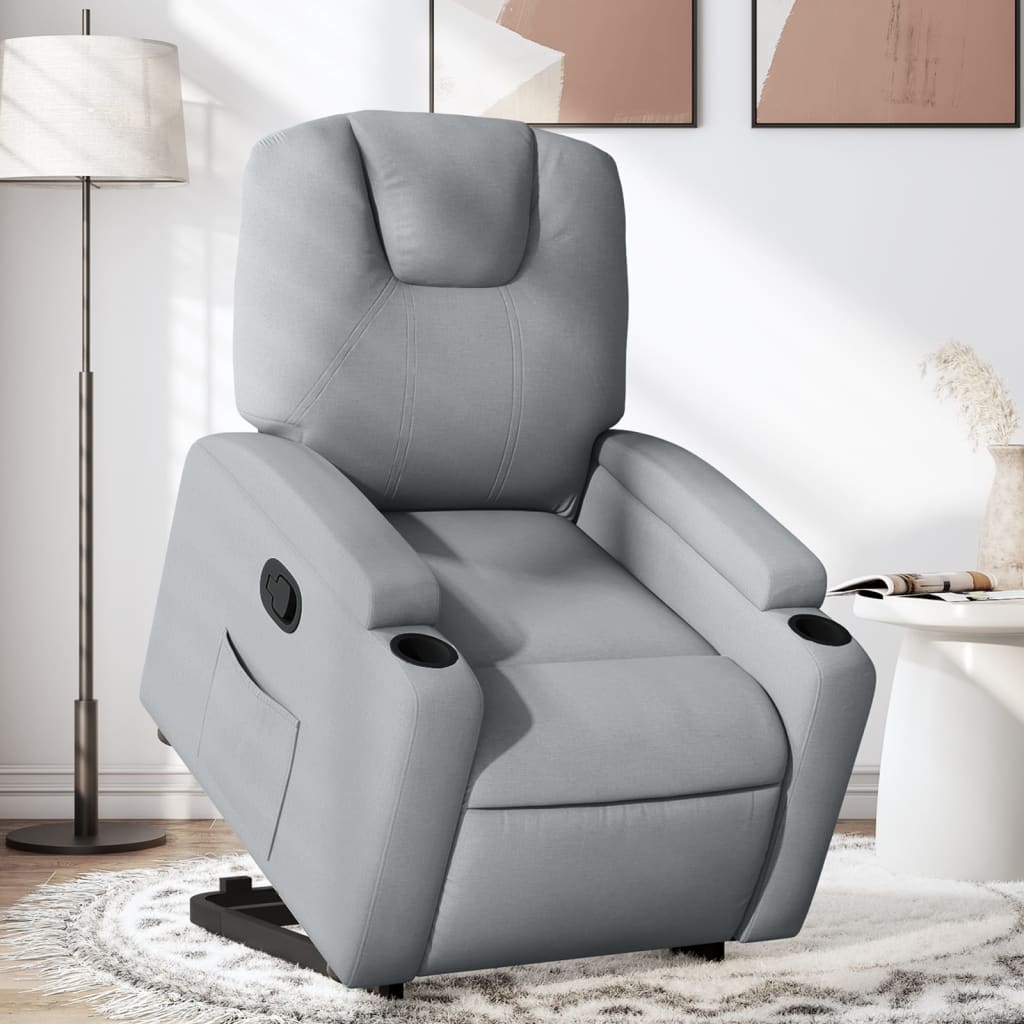Stand up Recliner Chair Light Grey Fabric
