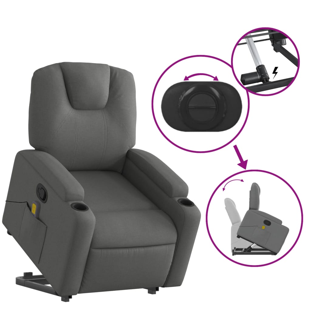 Stand up Massage Recliner Chair Dark Grey Fabric